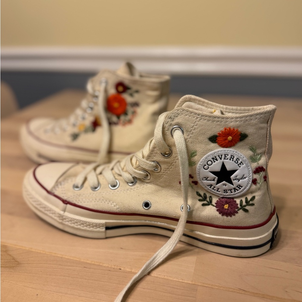 Converse Cream High-Tops with Floral Design